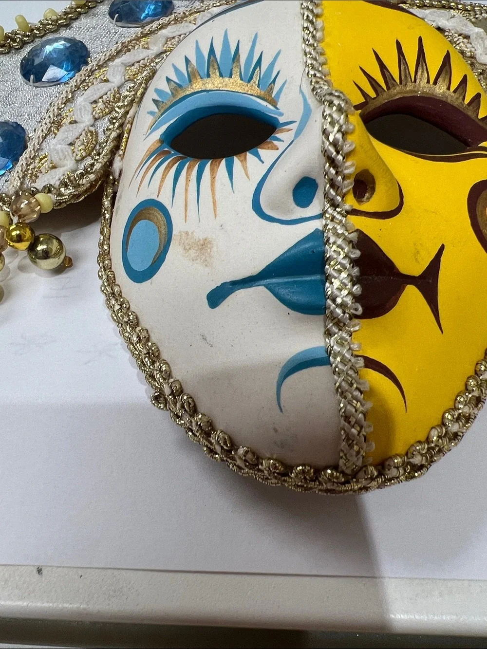 Sun & Moon Two-Tone Decorative Wall Mask - Yellow and White